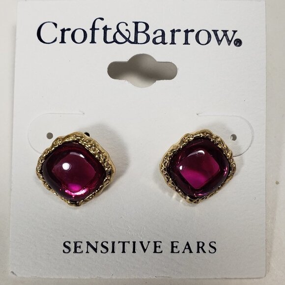 CROFT & BARROW, Gold-tone Pink Stone Square Design Stud Earrings Women's Jewelry - Picture 5 of 9